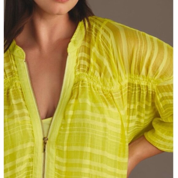 Anthropologie Long-Sleeve Yellow Zip-Front Mini Dress Size S Oversized - Picture 5 of 9